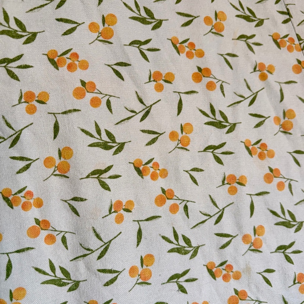 Light Teal Midi Skirt with Golden Yellow Floral Lemon Design — XS - Picture 6 of 6